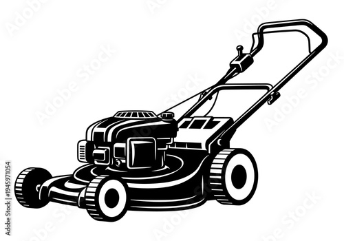 Walk Behind Lawn Mower with Curved Handle Vector Silhouette Isolated on White Background