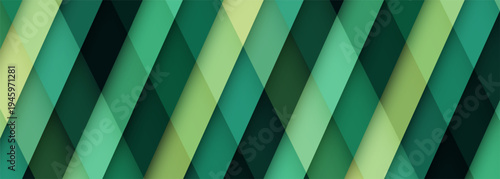 Vibrant green diagonal ribbon abstract background dynamic layered bands in multiple green tones creating depth and motion, energetic eco mood, ideal for sustainability branding, packaging, fitness