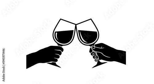 Two hands holding wine glasses.