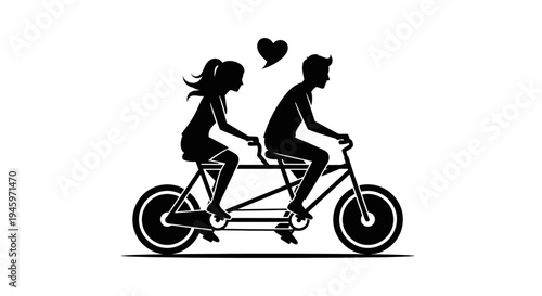 Couple Riding Tandem Bike Together.