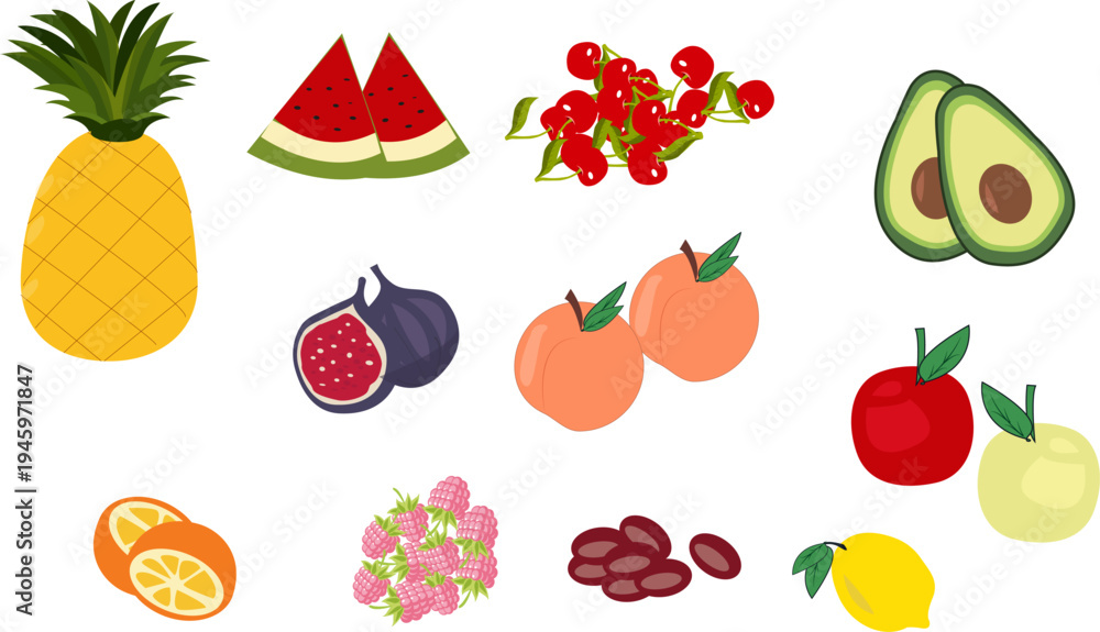 Obraz premium Fresh fruits collection set