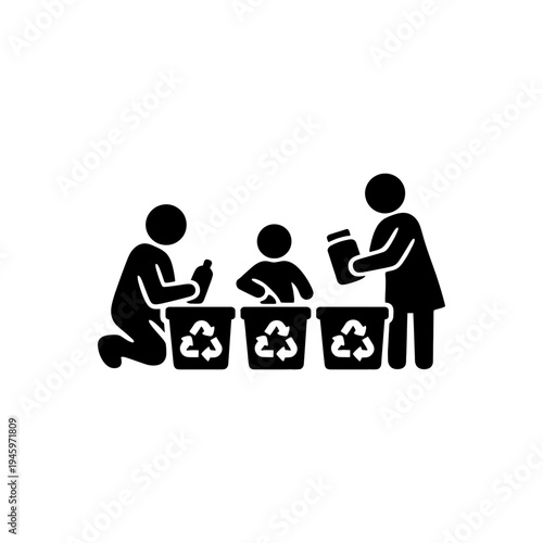 Family Teaching Child Recycling Icon