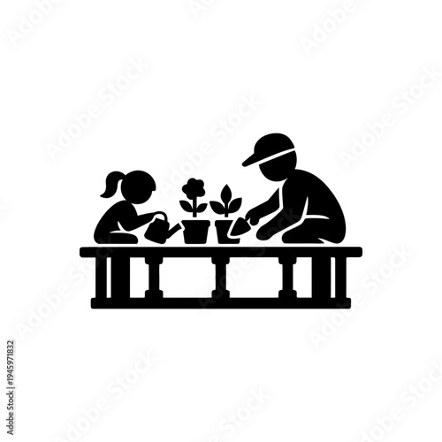 Kids Gardening Together Icon