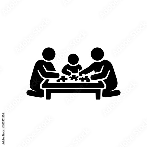 Family Solving Jigsaw Puzzle Icon