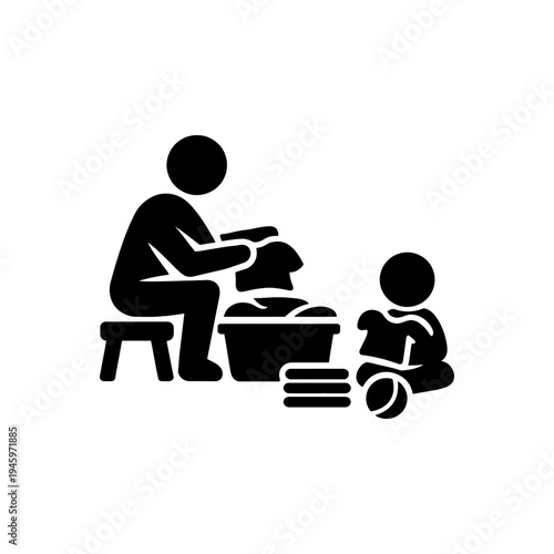 Family Folding Laundry Together Icon