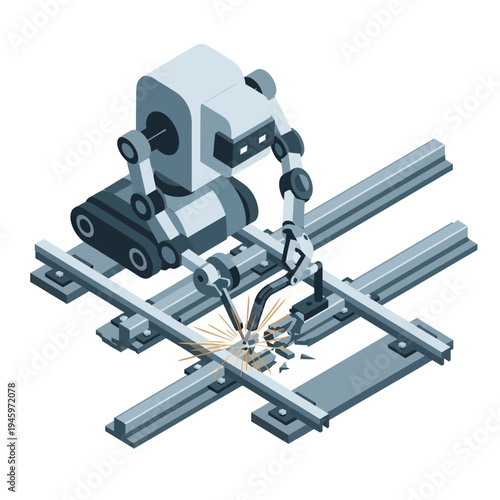 Automated Robotic Arm Welding Metal Components on Assembly Line.