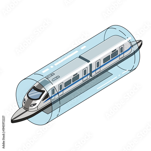 Futuristic High-Speed Train Traveling Through Transparent Tube.
