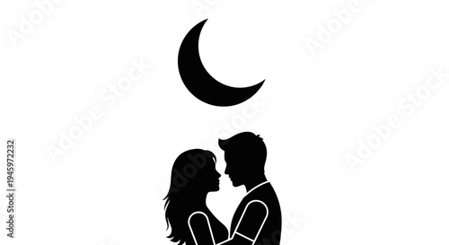 Silhouette of romantic couple facing.