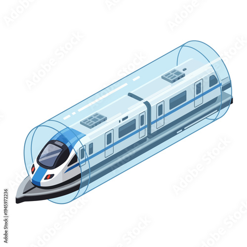 Futuristic high-speed train traveling through a transparent tube.