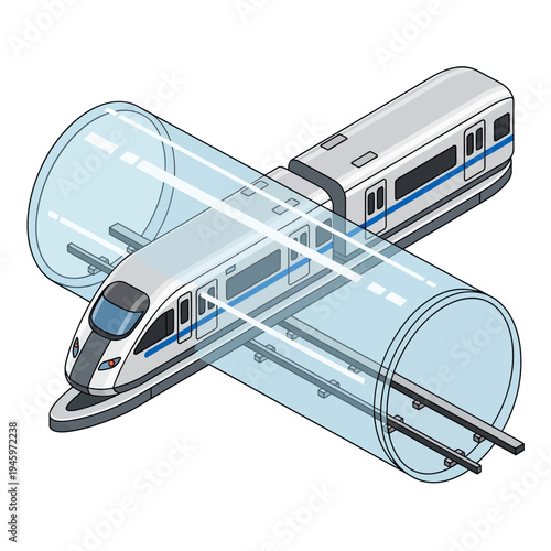 Futuristic High Speed Train Traveling Through Transparent Tube.