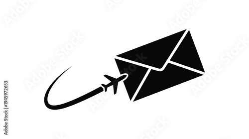 Black envelope with airplane trail flying through it