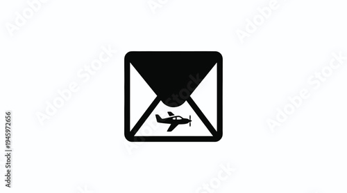 Black envelope with white airplane inside symbol