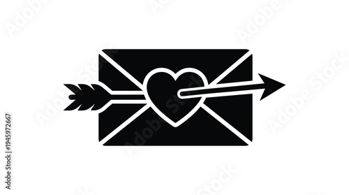 Black envelope with white heart pierced by arrow