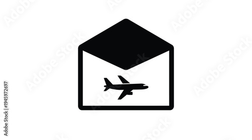 Black envelope with white airplane silhouette