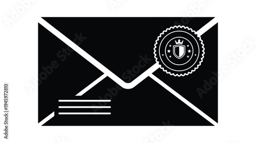 Black and white envelope with circular stamp seal