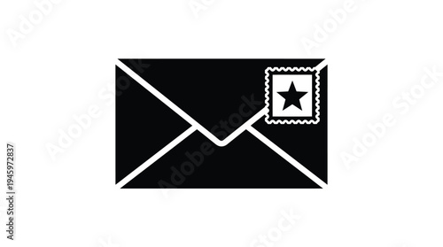 Black envelope with white border and star stamp