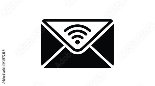 Black and white envelope with wi fi signal inside