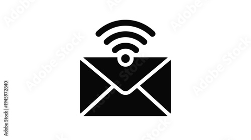 Black envelope with wi fi signal above wifi white