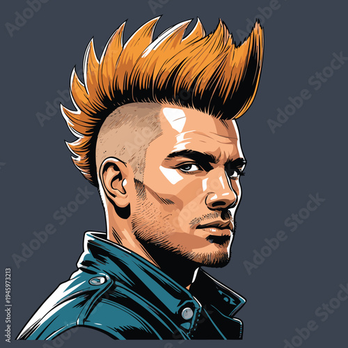 flat vector image of a mohawk biker