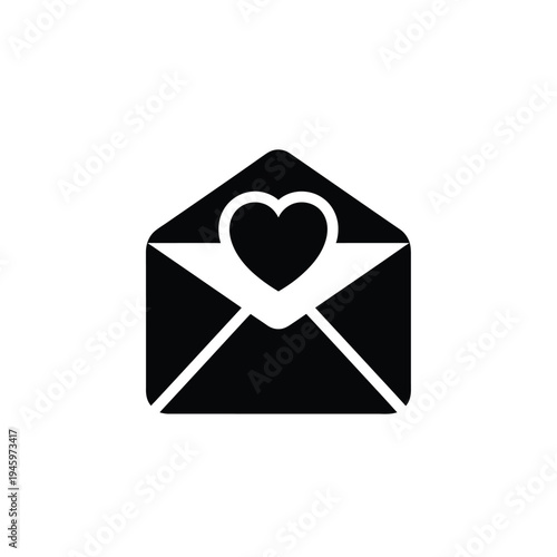 Black and white envelope with heart inside love