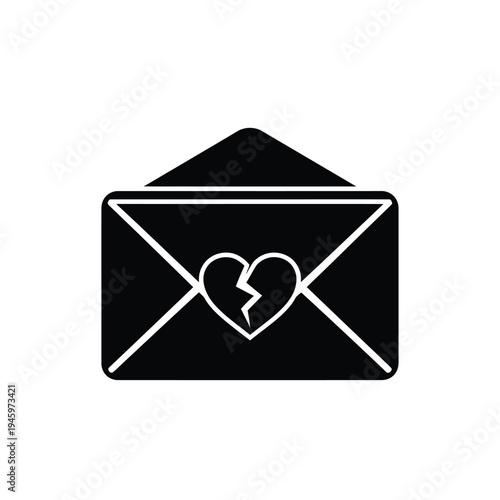 Black envelope with broken heart symbol