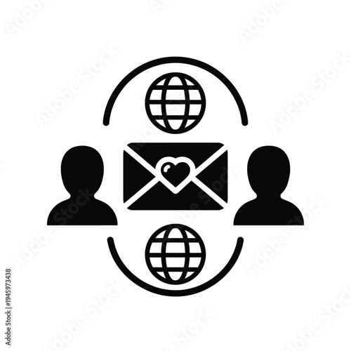 Black and white of two people connected by global envelopes