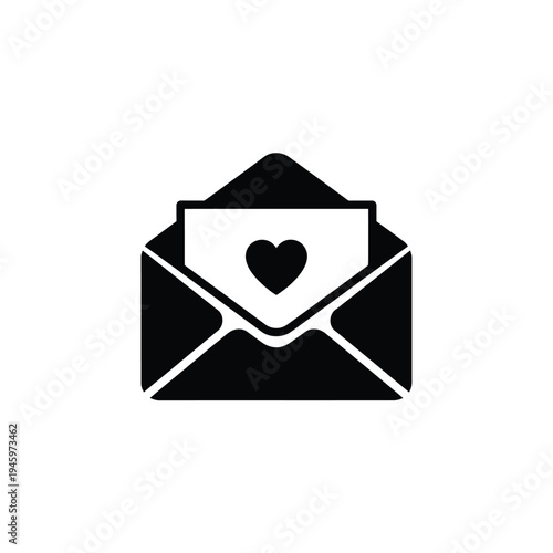 Black envelope with heart shaped card mail