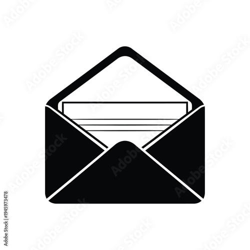 Black and white open envelope with letter inside