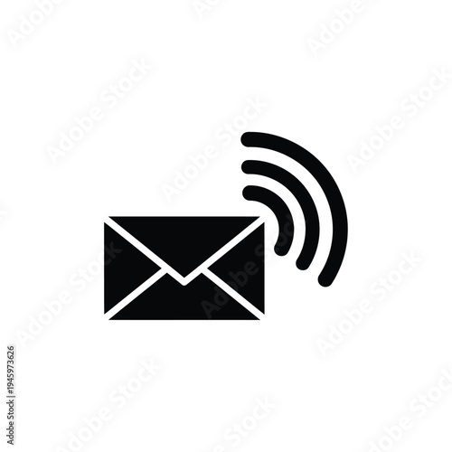Black envelope with wi fi signal waves white wifi