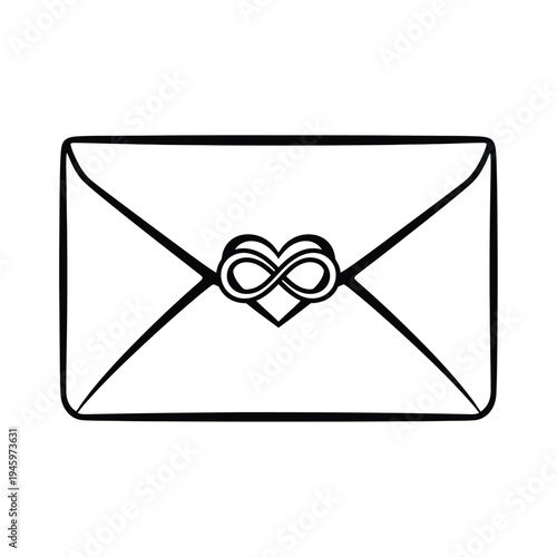 White envelope with black infinity heart symbol
