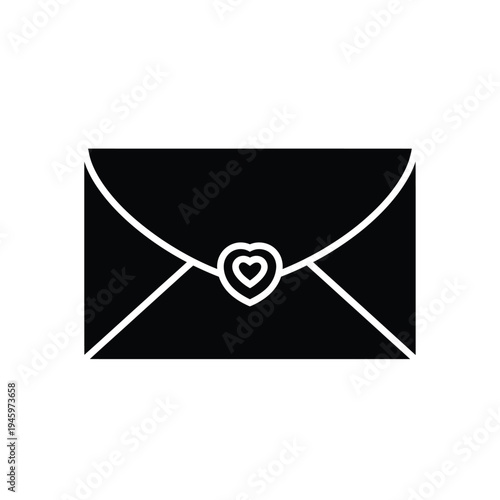 Black envelope with white outline and heart stamp