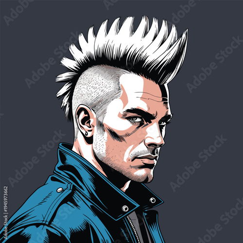 flat vector image of a mohawk biker
