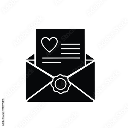 Black and white envelope with heart letter