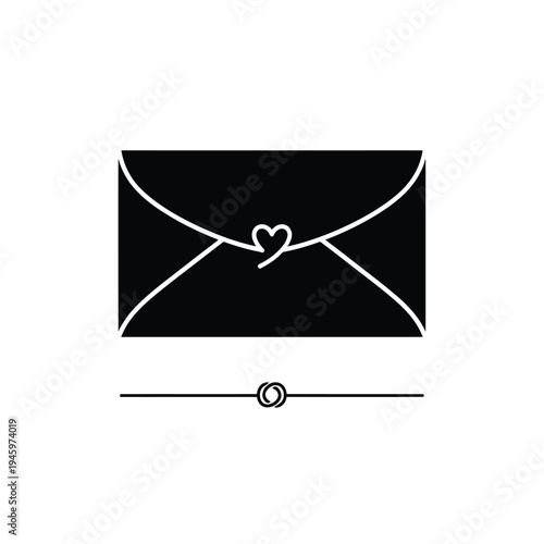 Black envelope with white heart knot and seal