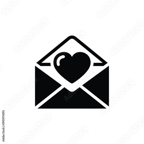 Black and white envelope with heart and scroll