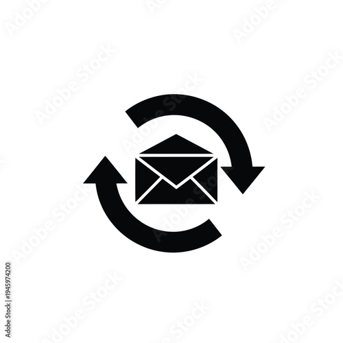 Black envelope with circular arrows indicating email exchange