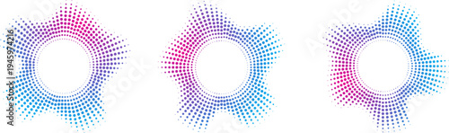 Three colorful abstract shapes on a white background