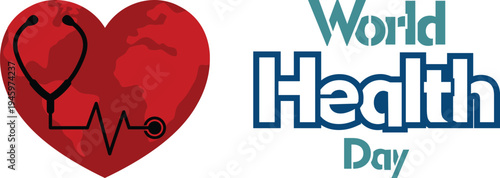 World Health Day icon set collection featuring heart, stethoscope, global health care symbols and medical awareness concepts.