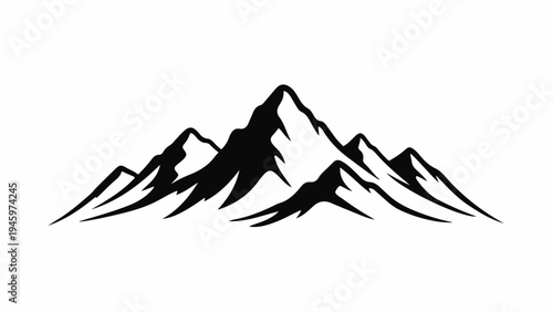 Minimalist illustration of a mountain range in black silhouette against a white background.