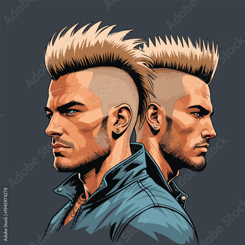 flat vector image of a mohawk biker