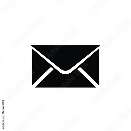 Black and white envelope on white background symbol