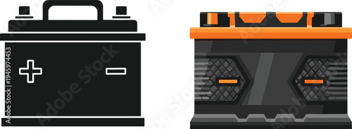 WebCar Battery Vector Set, Automotive Power Supply Icon and Detailed 3D Style Illustration, Vehicle Energy Storage Graphic, Electrical Accumulator Equipment Design