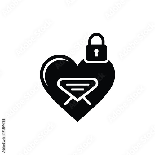 Black heart with lock and envelope inside white