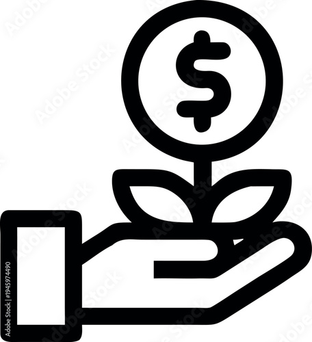 A hand holding a plant with a dollar sign