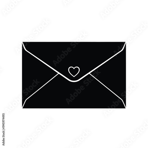 Black envelope with white heart on the flap sealed