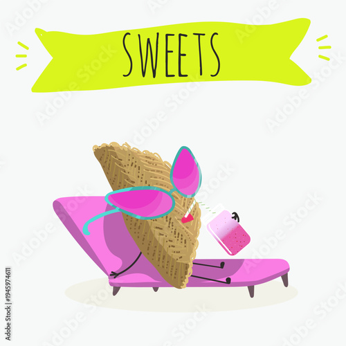 Funny Characters Shekerbura, Badambura dessert, hand drawn vector illustration.