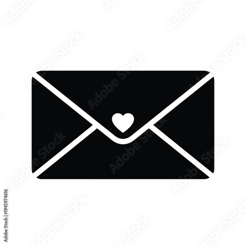 Black envelope with white heart on sealed flap