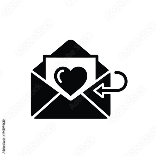 Black and white envelope with heart and reply arrow