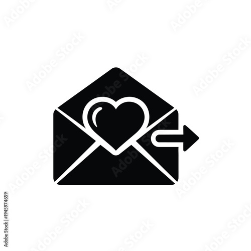Black envelope with white heart and outgoing arrow