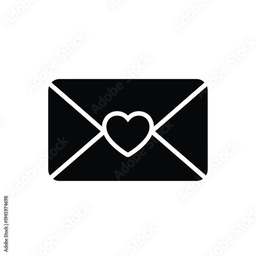 Black envelope with white heart symbol on front